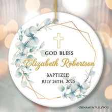 Load image into Gallery viewer, God Bless Baby Baptism Personalized Ornament, Custom Name and Date Baptized Keepsake Memory