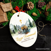 Load image into Gallery viewer, Personalized Baptism Keepsake Ornament for Godson, Watercolor Bear Custom Christening Gift for Goddaughter