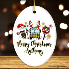 Carregar imagem no visualizador da galeria, Personalized School Bus Driver Buffalo Plaid Leopard Merry Christmas Ornament Gift