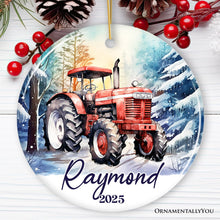 Load image into Gallery viewer, Vintage Tractor Personalized Ornament, Pristine Snowy Serenity Christmas Gift With Custom Name and Date