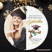 Carregar imagem no visualizador da galeria, Personalized School Graduate Christmas Ornament, Picture Upload and Custom Name and Degree Keepsake