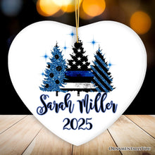 Carregar imagem no visualizador da galeria, Personalized Police Officer Back The Blue Merry Christmas Trees Ornament, Retirement Gift