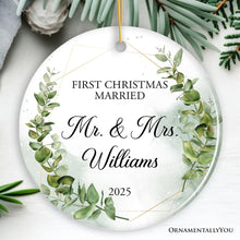 Carregar imagem no visualizador da galeria, Personalized First Christmas Married as Mr and Mrs Ornament, Elegant Gift with Custom Last Name