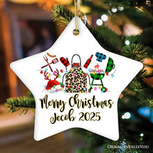 Carregar imagem no visualizador da galeria, Personalized BBQ Buffalo Plaid Leopard Merry Christmas Ornament, Barbecue Gift