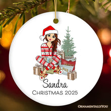 Carregar imagem no visualizador da galeria, Personalized Girly Girl Christmas Ornament, Black, Blonde, Brown Brunette, and Red Hair