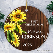 Carregar imagem no visualizador da galeria, First Christmas as Mr and Mrs Rustic Sunflower Personalized Christmas Ornament, Wedding Couple Gift