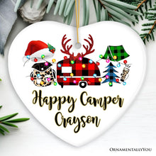 Carregar imagem no visualizador da galeria, Personalized Camp Buffalo Plaid Leopard Merry Christmas Ornament, Camping Friends Gift
