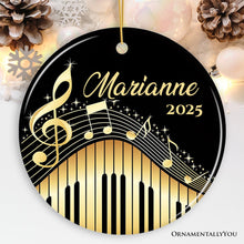 Load image into Gallery viewer, Elegant Gold Music Note Piano Keys Personalized Ornament, Customizable Music Teacher Student Keepsake Gift