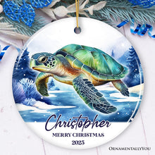 Carregar imagem no visualizador da galeria, Green Turtle Personalized Ornament, Festive Christmas Gift With Custom Name and Date