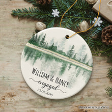 Load image into Gallery viewer, Watercolor Forest Engaged or Married Personalized Ornament, Engagement Gift
