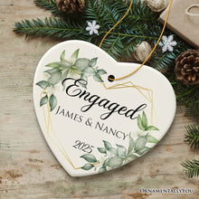 Carregar imagem no visualizador da galeria, Personalized Engaged Ornament with Heart Flower Frame, Custom Name and Date Gift for Couple