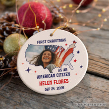 Carregar imagem no visualizador da galeria, First Christmas as an American Citizen Personalized Photo Ornament, New Citizenship Gift