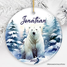 Carregar imagem no visualizador da galeria, Polar Bear Personalized Ornament, Splendid Frozen Dreams Christmas Gift With Custom Name and Date