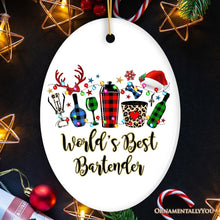 Load image into Gallery viewer, Personalized Bartender Buffalo Plaid Leopard Merry Christmas Ornament Gift