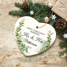 Carregar imagem no visualizador da galeria, Personalized First Christmas Married as Mr and Mrs Ornament, Elegant Gift with Custom Last Name