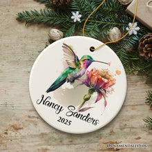 Carregar imagem no visualizador da galeria, Personalized Artistic Hummingbird Watercolor Ornament, Custom Name and Date Gift
