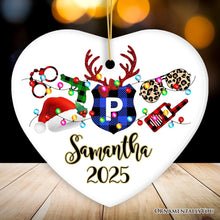 Carregar imagem no visualizador da galeria, Personalized Merry Christmas Plaid Police Officer Christmas Ornament
