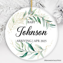 Carregar imagem no visualizador da galeria, Baby Arriving Personalized Ornament, New Baby Announcement Keepsake Gift