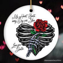 Load image into Gallery viewer, Skeleton Rose Heart Valentine Custom Ornament, My Heart Beats Every Day for You Personalized Name Gift