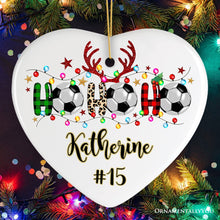 Carregar imagem no visualizador da galeria, Personalized Soccer Buffalo Plaid and Leopard Christmas Ornament, Ho Ho Ho Football Gift