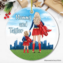 Carregar imagem no visualizador da galeria, Superhero Mom and Daughter Personalized Ornament, Wonder Woman Christmas Gift for Mother with Child