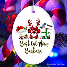 Carregar imagem no visualizador da galeria, Personalized Cat Buffalo Plaid Leopard Merry Christmas Ornament, Cat Mom Gift