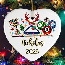 Carregar imagem no visualizador da galeria, Personalized Billiards Buffalo Plaid Christmas Ornament, Pool Balls Snooker Gift