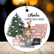 Carregar imagem no visualizador da galeria, Glamorous Girl Personalized Christmas Ornament, Fashionista Teenager Shopping Addict Holiday Gift