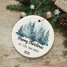 Carregar imagem no visualizador da galeria, Personalized Family Keepsake Christmas Ornament, Watercolor Winter Forest Trees