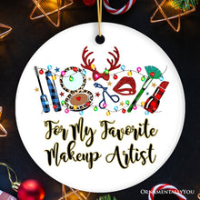 Carregar imagem no visualizador da galeria, Personalized Makeup Artist Buffalo Plaid Christmas Ornament, Cosmetologist Beauty and Cosmetics Gift
