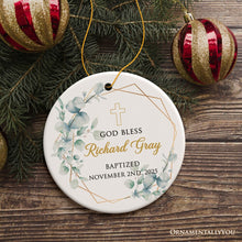 Load image into Gallery viewer, God Bless Baby Baptism Personalized Ornament, Custom Name and Date Baptized Keepsake Memory