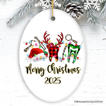 Carregar imagem no visualizador da galeria, Personalized Dentist Buffalo Plaid Leopard Merry Christmas Ornament, Dental Gift