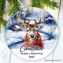 Load image into Gallery viewer, Elegant Deer Personalized Ornament, Winter Forest Christmas Gift With Custom Name and Date
