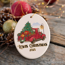 Carregar imagem no visualizador da galeria, Vintage Red Truck Personalized Ornament, Christmas Keepsake Family Gift