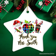 Carregar imagem no visualizador da galeria, Personalized Autism Teacher Buffalo Plaid Leopard Merry Christmas Ornament, Thank You Gift