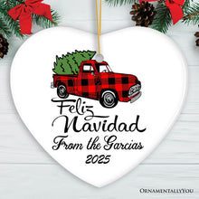 Carregar imagem no visualizador da galeria, Personalized Feliz Navidad Plaid Red Truck Family Christmas Ornament