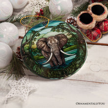 Load image into Gallery viewer, African Pachyderm Elephant Stained Glass Style Ceramic Ornament, Safari Animals Christmas Gift and Decor
