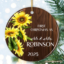 Carregar imagem no visualizador da galeria, First Christmas as Mr and Mrs Rustic Sunflower Personalized Christmas Ornament, Wedding Couple Gift