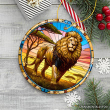 Carregar imagem no visualizador da galeria, Kings of the Savannah Lion Stained Glass Style Ceramic Ornament, African Animals Christmas Gift and Decor