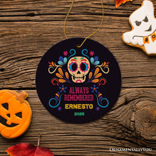 Cargar imagen en el visor de la galería, Colorful & Thoughtful Day of the Death Personalized Ornament, Mexican Skull Memorial Keepsake Gift