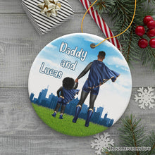 Carregar imagem no visualizador da galeria, Dad and Son Personalized Superhero Ornament, A Father’s Little Boy Christmas Gift