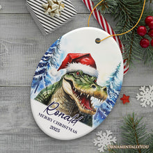Load image into Gallery viewer, Alligator with Santa Hat Personalized Ornament, Winter Forest Christmas Gift With Custom Name and Date