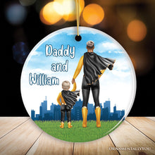 Carregar imagem no visualizador da galeria, Dad and Son Personalized Superhero Ornament, A Father’s Little Boy Christmas Gift