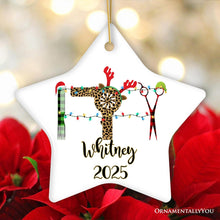 Carregar imagem no visualizador da galeria, Personalized Hairdresser Buffalo Plaid Leopard Merry Christmas Ornament, Stylist Gift