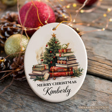 Load image into Gallery viewer, Book Lovers Christmas Tree Vintage Style Personalized Ornament