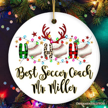 Carregar imagem no visualizador da galeria, Personalized Baseball Buffalo Plaid and Leopard Christmas Ornament, Ho Ho Ho Football Gift