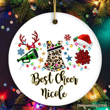 Carregar imagem no visualizador da galeria, Personalized Cheerleader Buffalo Plaid Leopard Merry Christmas Ornament, Cheer Mom Gift