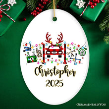 Carregar imagem no visualizador da galeria, Personalized Automotive Technician Plaid Christmas Ornament, Mechanic Repair and Parts Gift for Shop