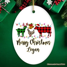 Carregar imagem no visualizador da galeria, Personalized Farm Animal Buffalo Plaid Leopard Merry Christmas Ornament, Farmhouse Gift