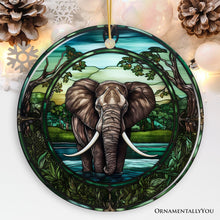 Load image into Gallery viewer, African Pachyderm Elephant Stained Glass Style Ceramic Ornament, Safari Animals Christmas Gift and Decor